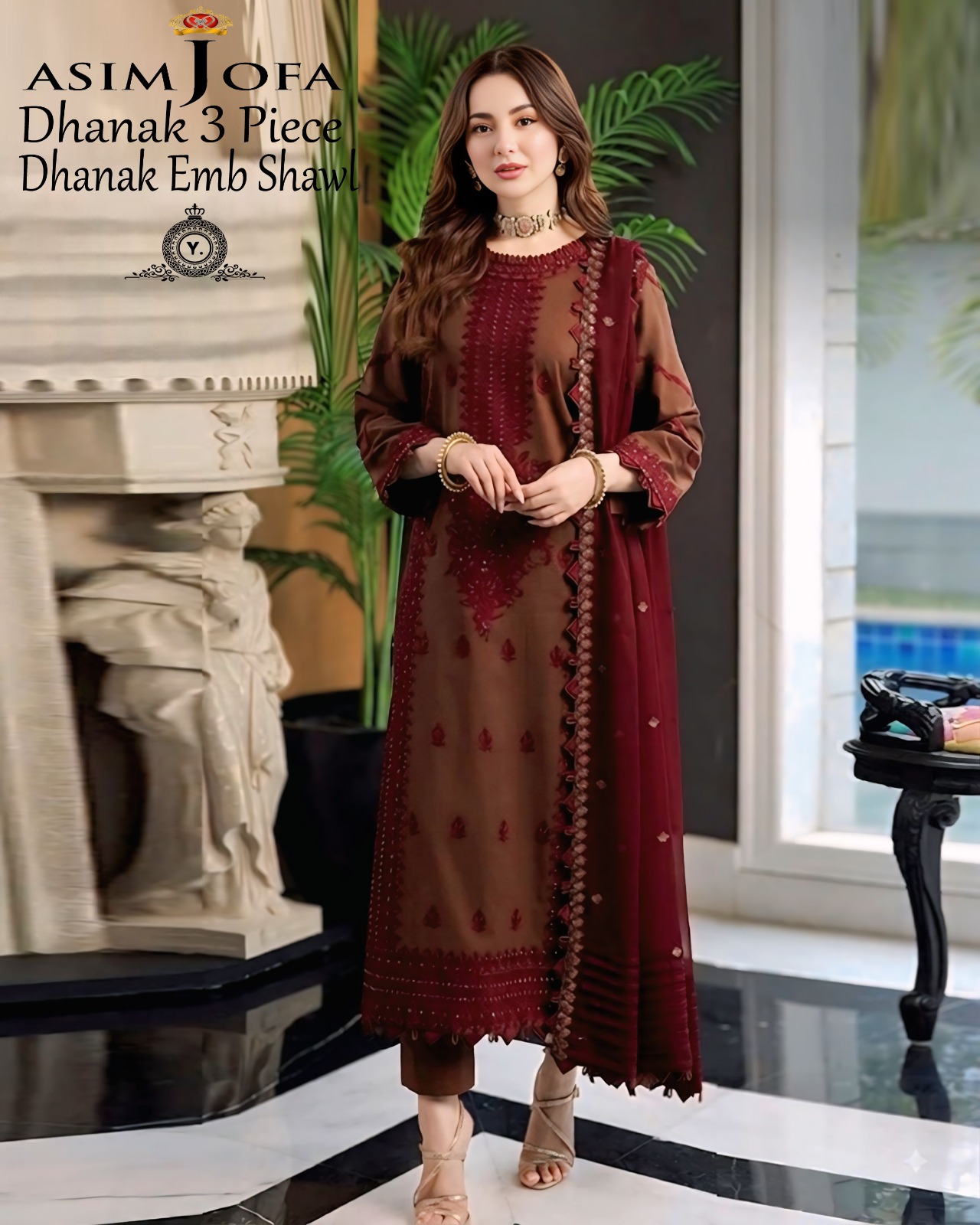 Dhanak embroidered luxury unstitched 3pc suit